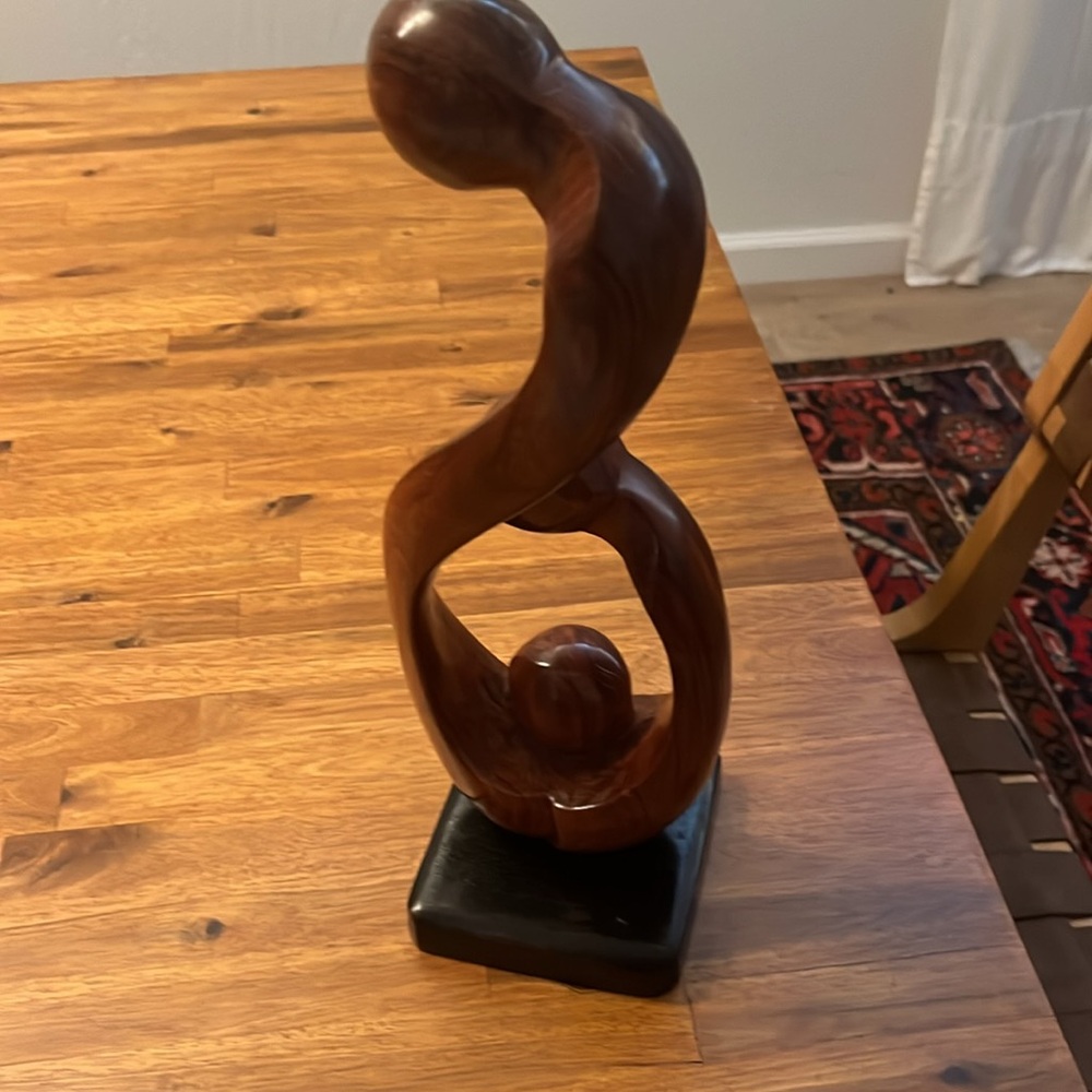 Abstract Family Mother Father Child Statue Wood Hand Carving Wood Sculpture - Picture 3 of 5